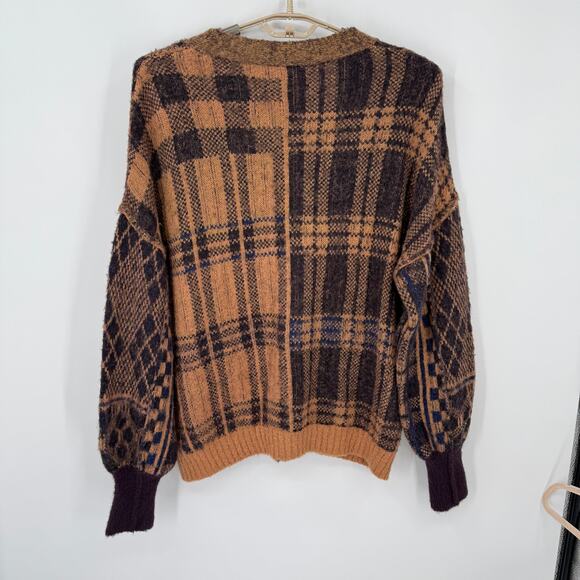 Free People Sepia Plaid Jacquard Oversize Cardigan Grandpa Size Medium - Picture 4 of 9